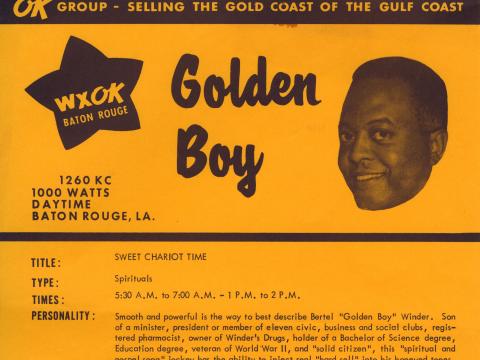 Detail of radio sales sheet for Golden Boy of WXOK AM Baton Rouge, circa 1950s-1960s, Jules J. Paglin collection of OK Group records (HJA-067), Tulane University Special Collections.