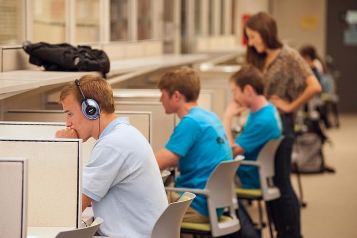 students studying in corrals