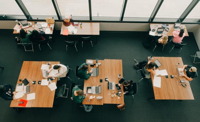 overhead view of students studying