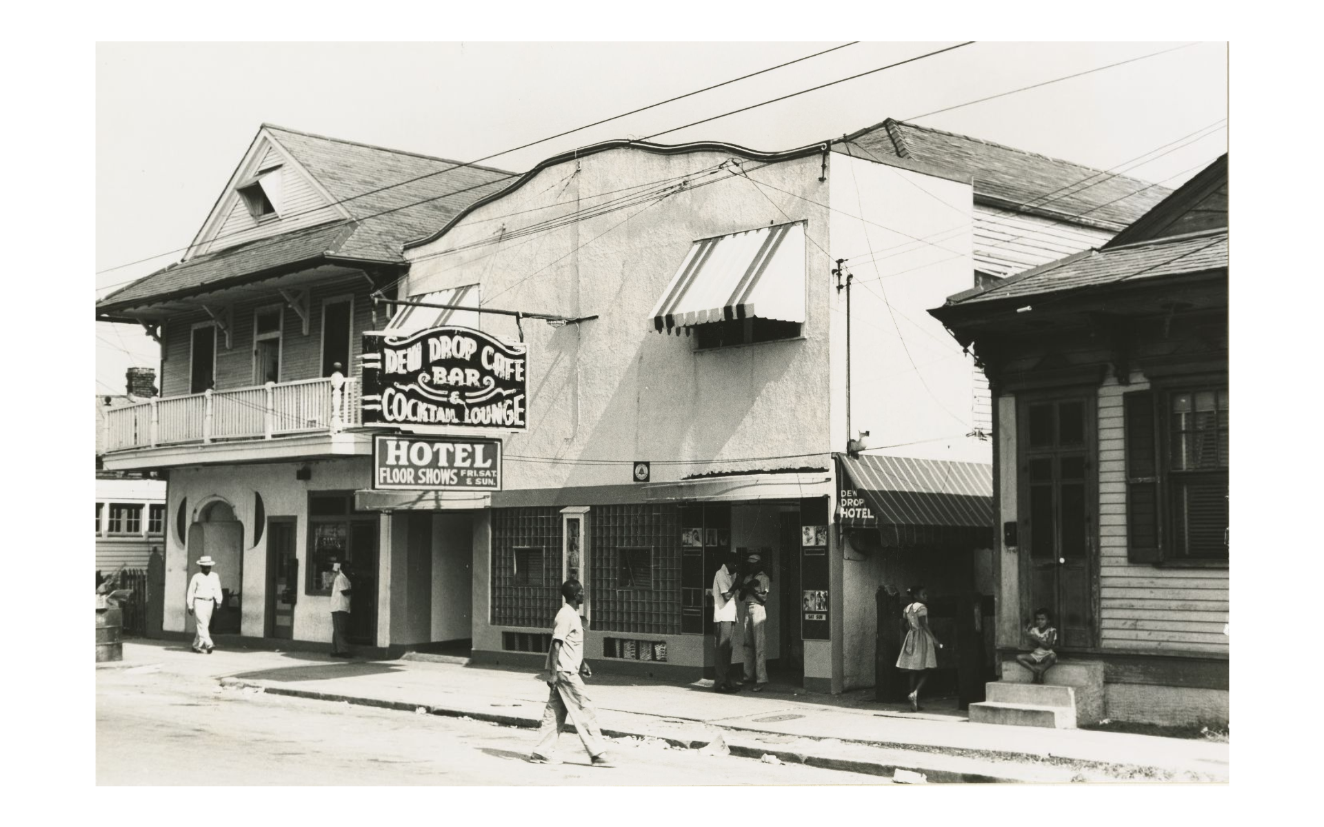 Exterior of the Dew Drop Inn, 2836 LaSalle Street in New Orleans, 1953; photographer: Ralston Crawford, Ralston Crawford collection of jazz photography, Hogan Archive of New Orleans Music and New Orleans Jazz, Tulane University Special Collections. 