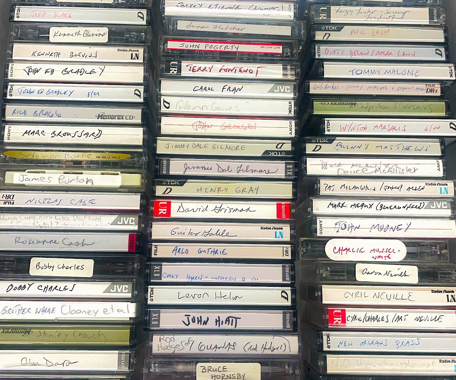 Cassettes (detail) from the Scott Jordan interview collection, HJA-099, Tulane University Special Collections.