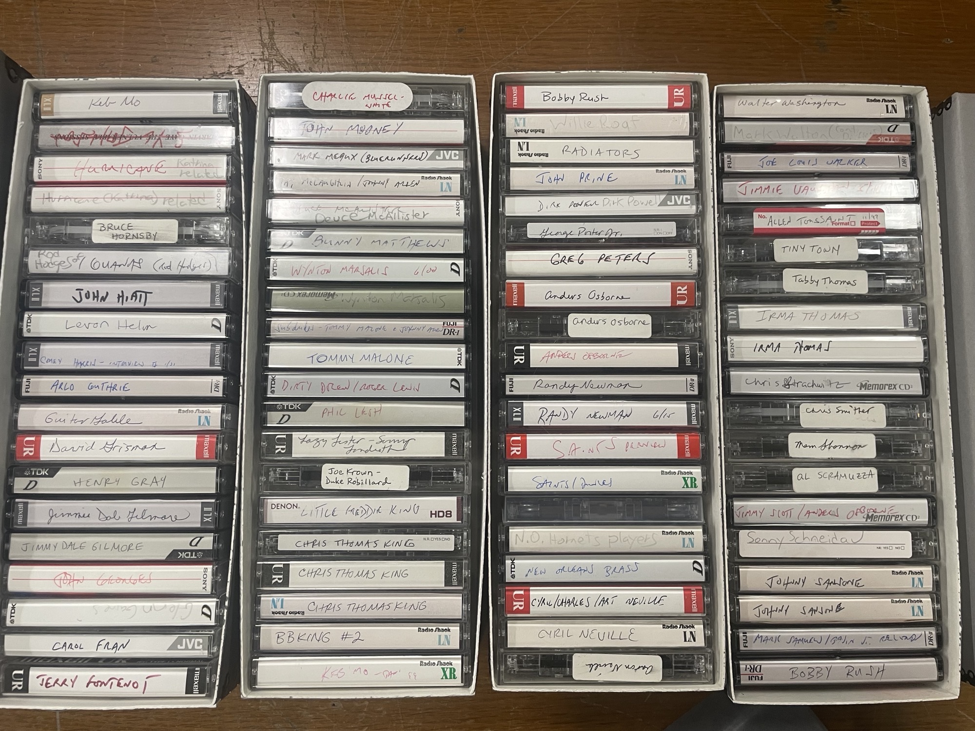 Cassettes (detail) from the Scott Jordan interview collection, HJA-099, Tulane University Special Collections.