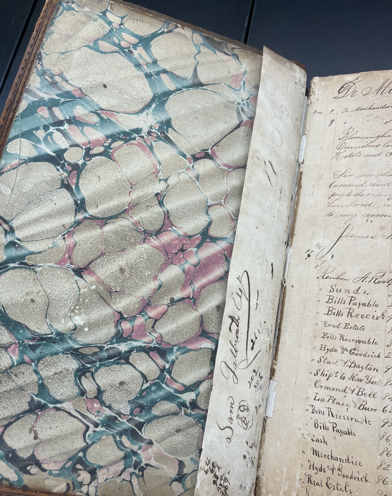 Marbled endpaper from “The New Orleans ledger book, 1831-1870 (LaRC-794).” 