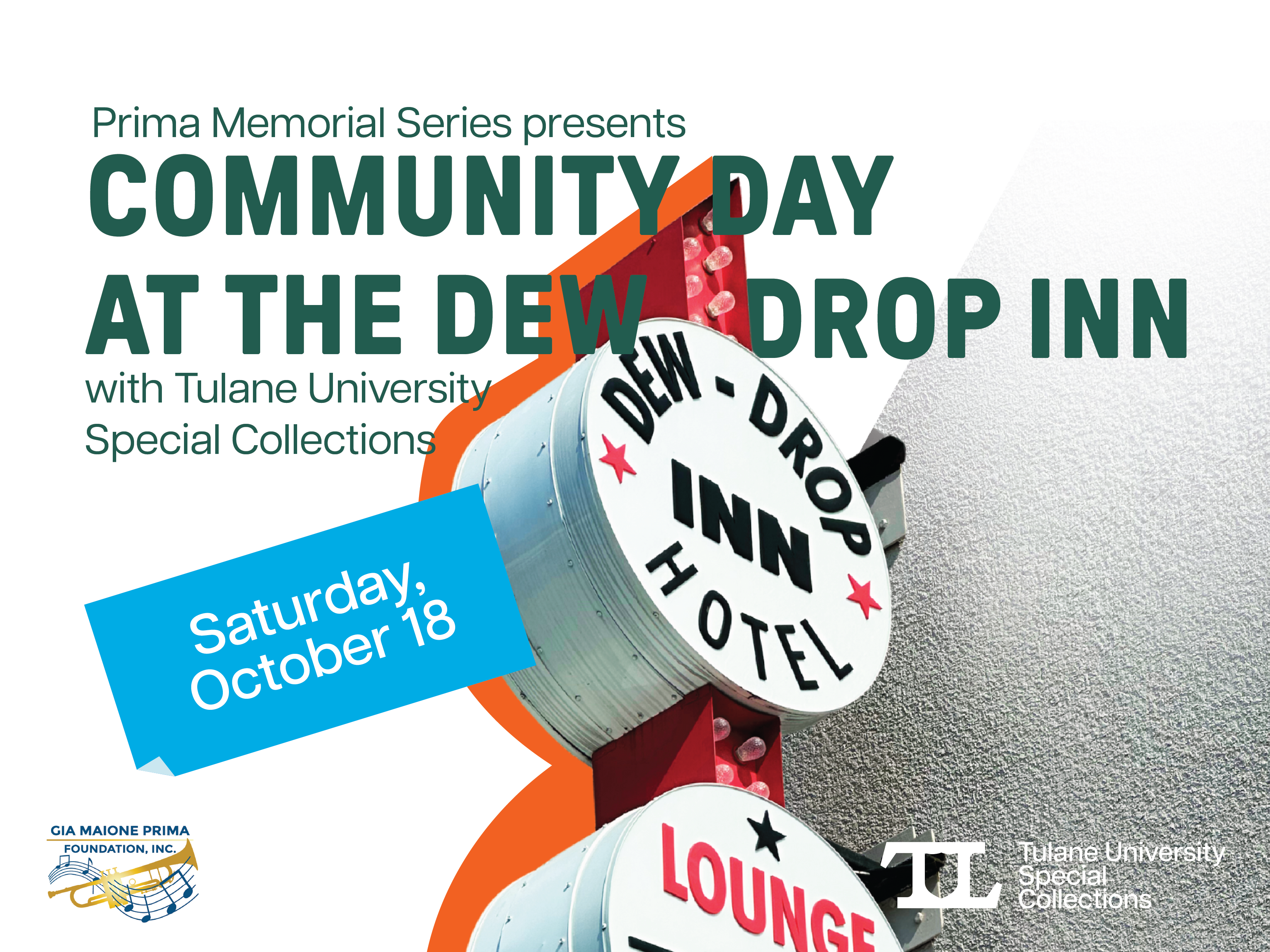 alt="Flyer for Community Day at the Dew Drop Inn with Tulane University Special Collections"