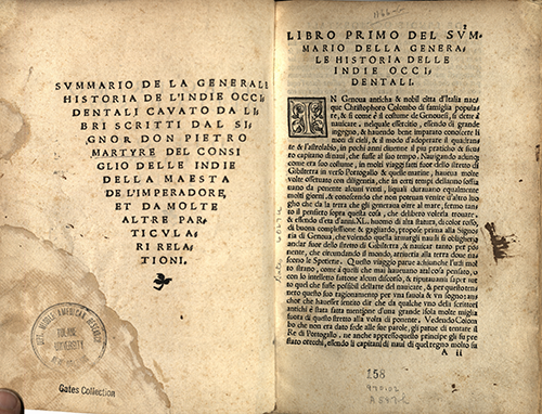 Libro primo della historia de l’indi occidentali (1534) by Pietro Martire d’Anghiera “Peter Martyr” (1457-1526). From Rare Books Collection.