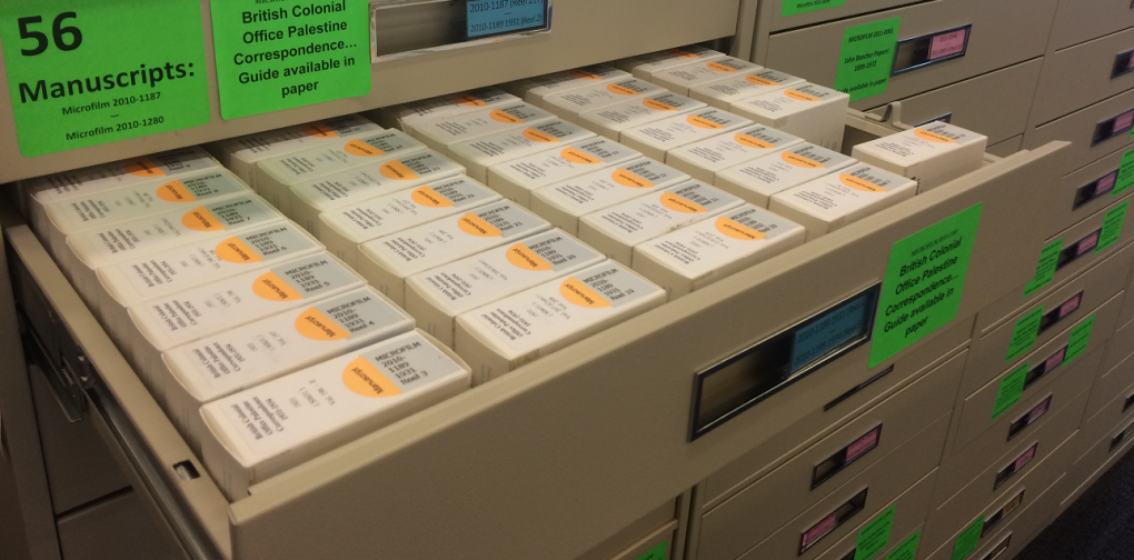 Microfilm in the library's Microforms Area