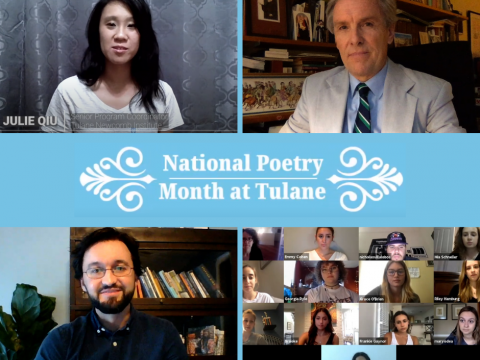 TUL National Poetry Month logo and screenshots of participants
