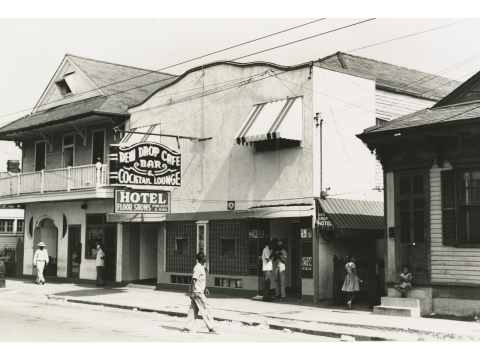Exterior of the Dew Drop Inn, 2836 LaSalle Street in New Orleans, 1953; photographer: Ralston Crawford, Ralston Crawford collection of jazz photography, Hogan Archive of New Orleans Music and New Orleans Jazz, Tulane University Special Collections. 
